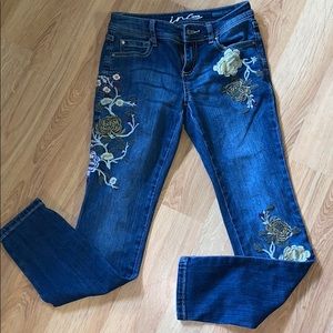 INC Denim Floral embroidered skinny jeans